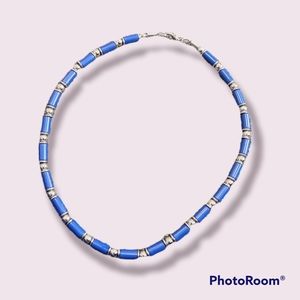 Blue Silver Beaded Necklace